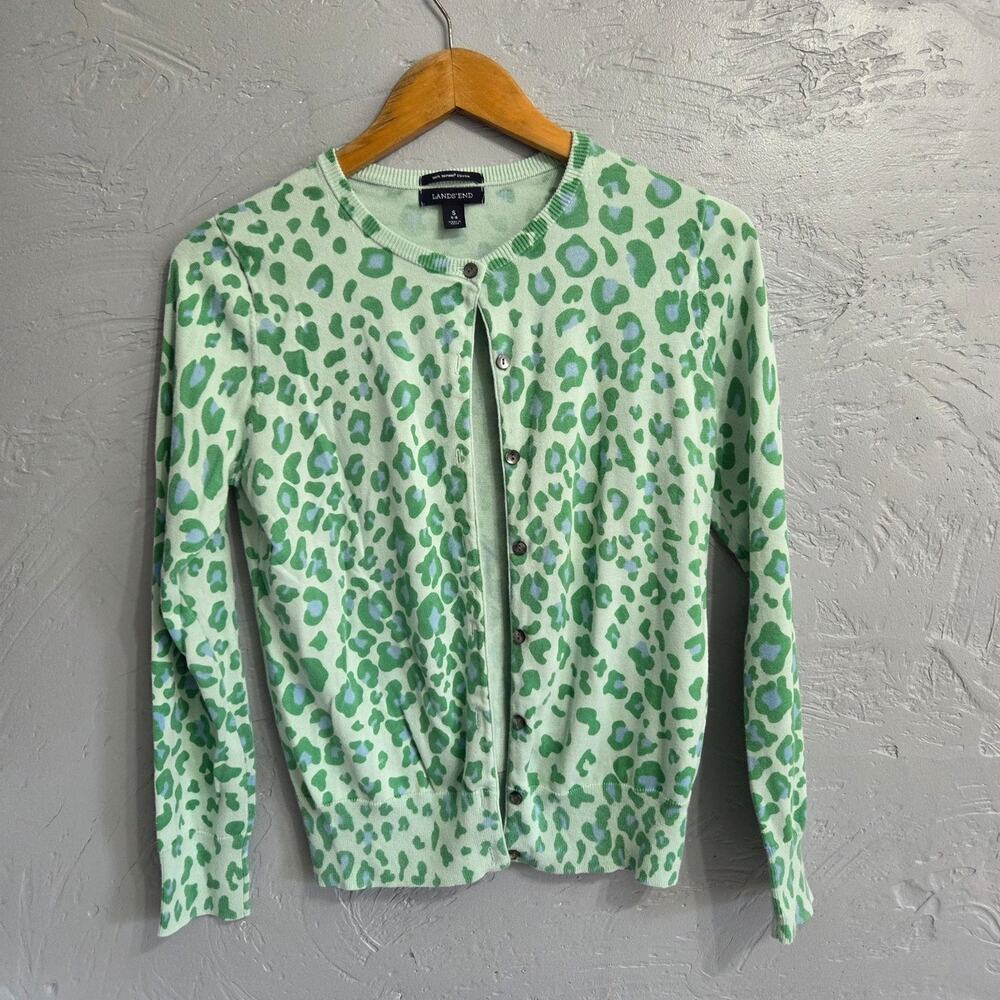 Lands END blue button down cardigan womans size small